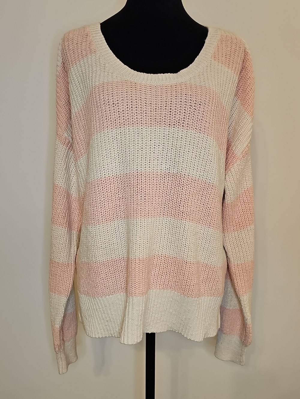 Sanctuary Pink and Cream Striped Scoop Neck Sweater
